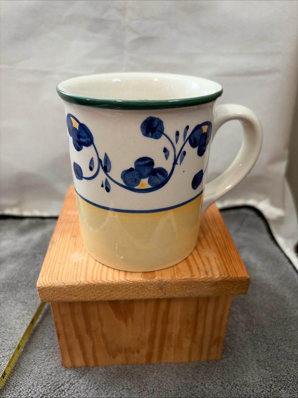 Hand-Painted Floral Ceramic Mug in Cream, Blue and Green